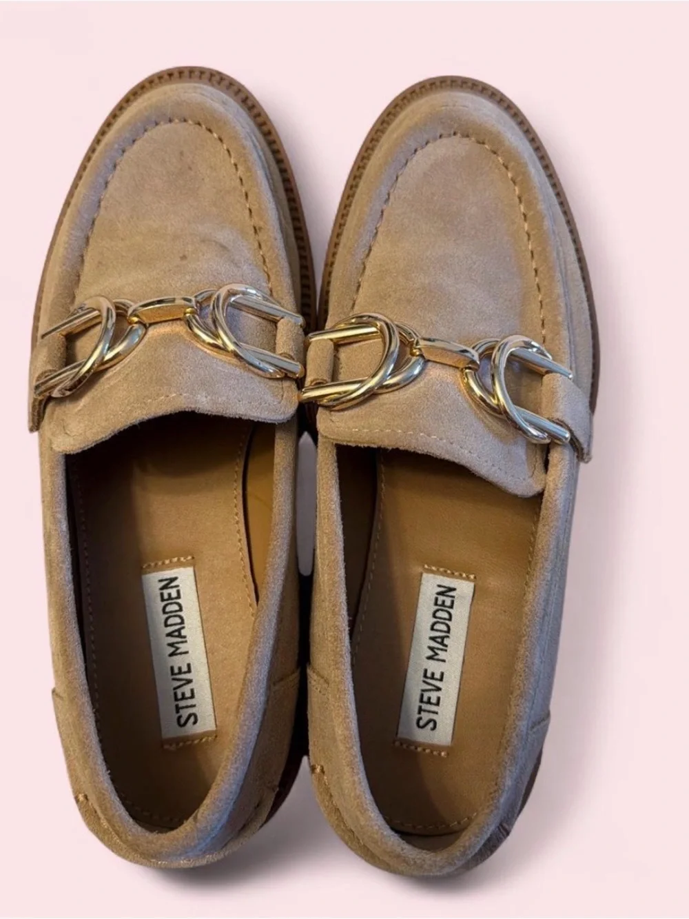 Steve Madden Tan loafers with silver chain